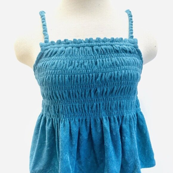 SO Tops - NWT SO Juniors Pullover Terry Cloth Smocked Peplum Turquoise Shirred Tank Large